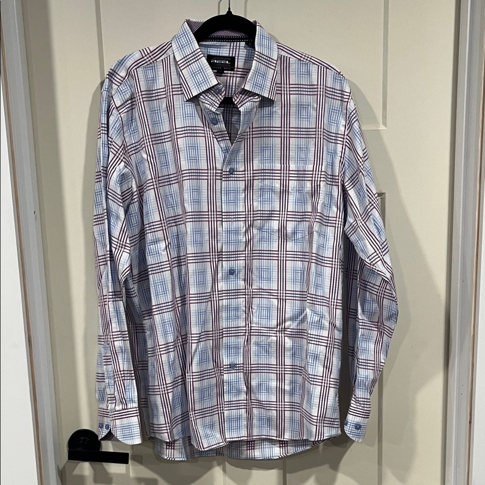 Reel Legends White and Red Plaid Button Down Shirt